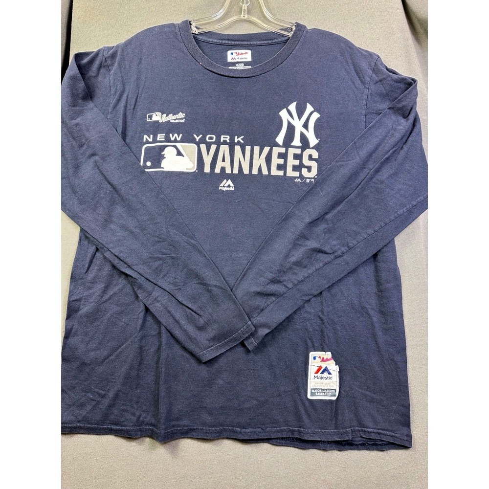 Majestic New York Yankees Long Sleeve Shirt Men's Large Navy Blue MLB‎ Authentic